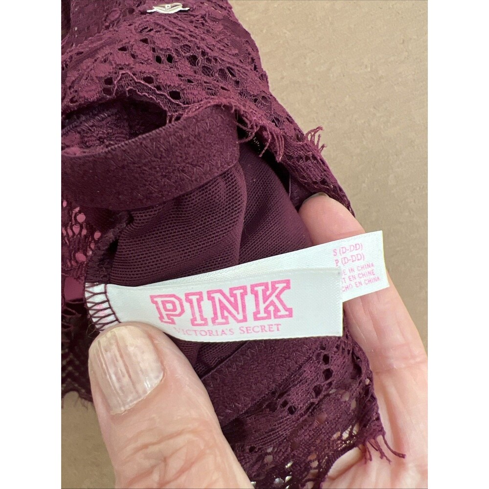 PINK Victoria's Secret Lace Bralette Womens Burgundy Size S D-DD Push Up - Picture 7 of 8